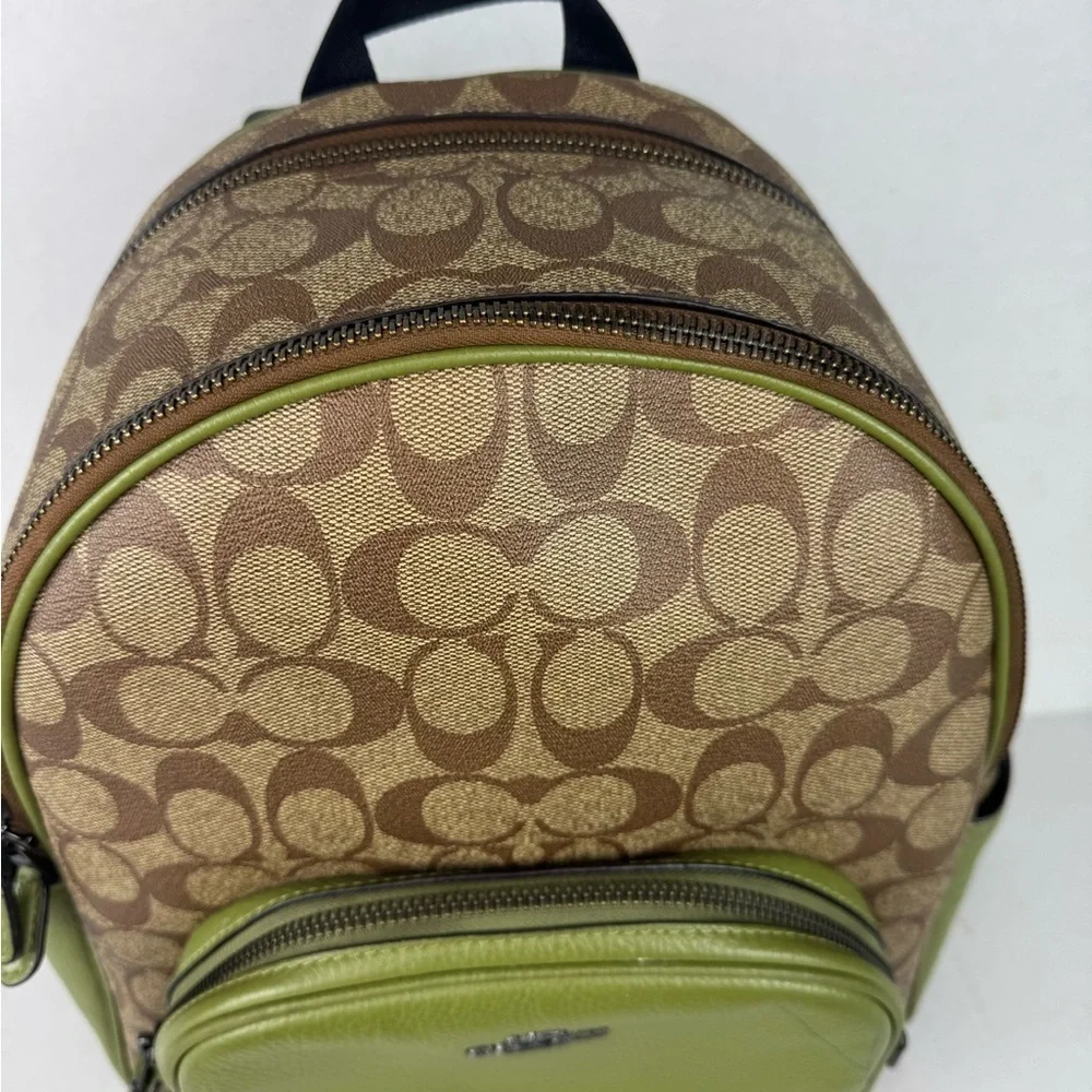 Coach Tan and Green Monogram Backpack